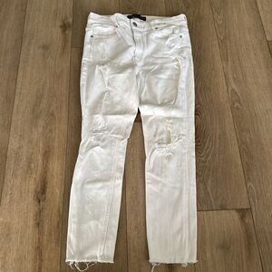 Express Jeans Ankle Legging High Rise Ivory Distressed‎ Size 12R Preowned